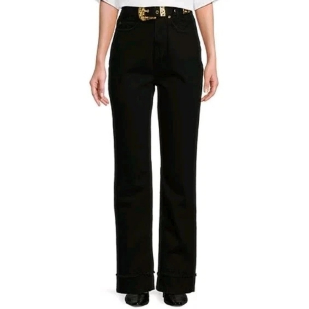 NWT Le' AL.X Denim Built-In Western Belt High Rise Straight Jeans JetBlack Sz 28